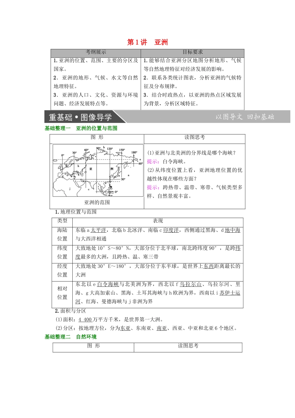 高考地理大一轮复习 第3部分 世界地理 第2章 世界地理分区和主要国家 第1讲 亚洲学案-人教版高三全册地理学案_第1页