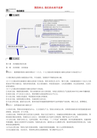 春中考政治 考点梳理复习 九年级 第四单元 我们的未来不是梦学案 鲁教版-鲁教版初中九年级全册政治学案