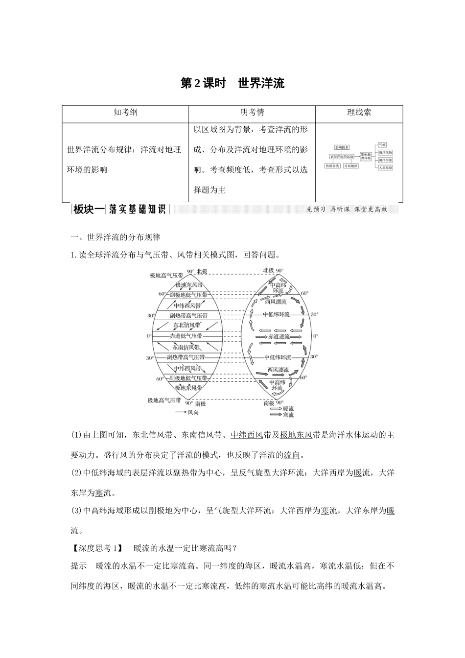 高考地理一轮复习 第二单元 自然环境中的物质运动和能量交换 第7讲 水的运动 第2课时学案 中图版-中图版高三全册地理学案_第1页