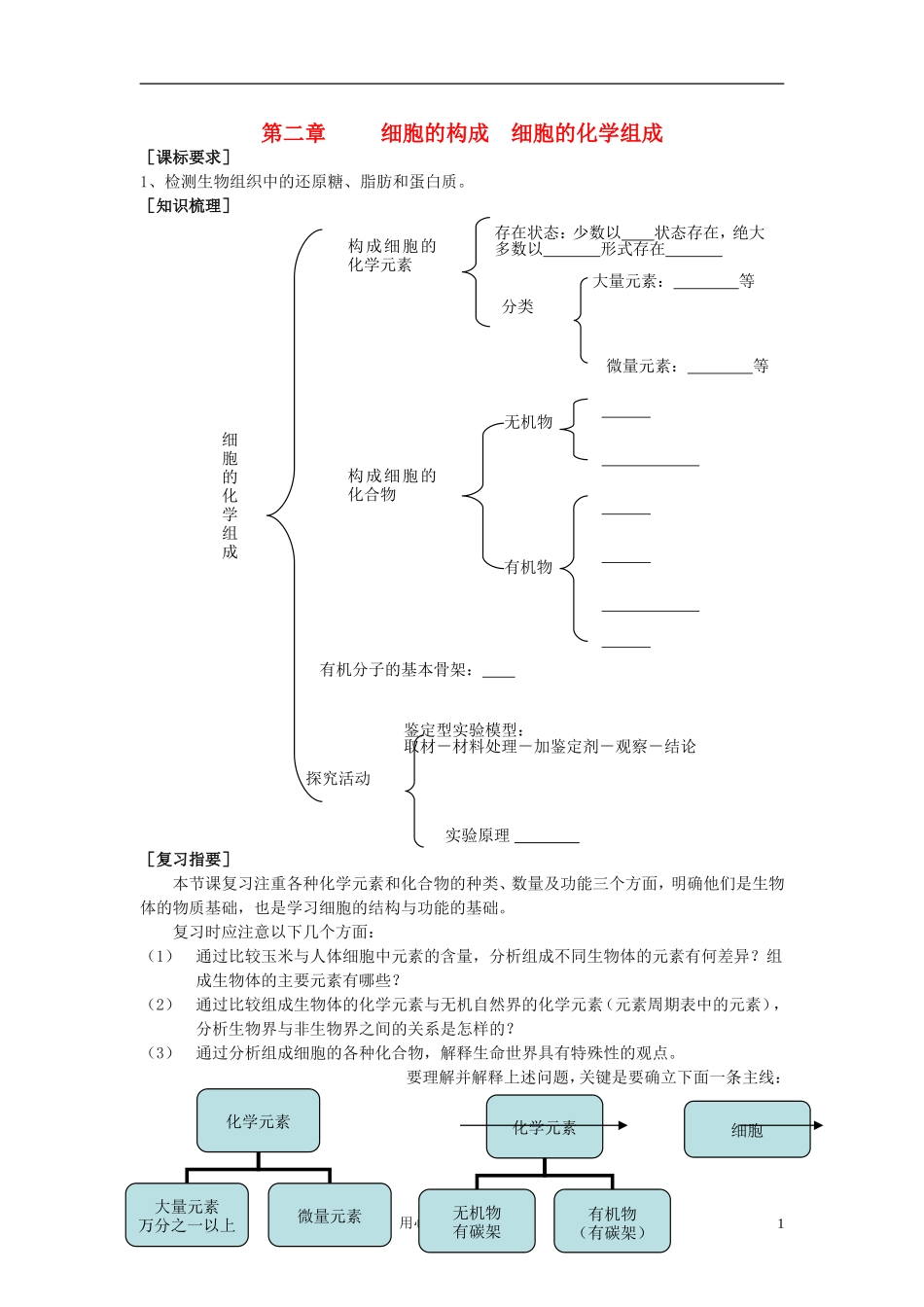 高中生物《细胞的化学组成》学案7 中图版必修1_第1页