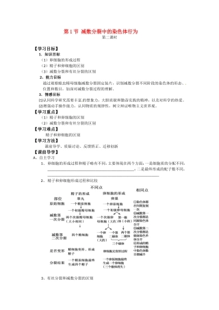 高中生物： 21 减数分裂中的染色体行为（学案）浙科版必修2