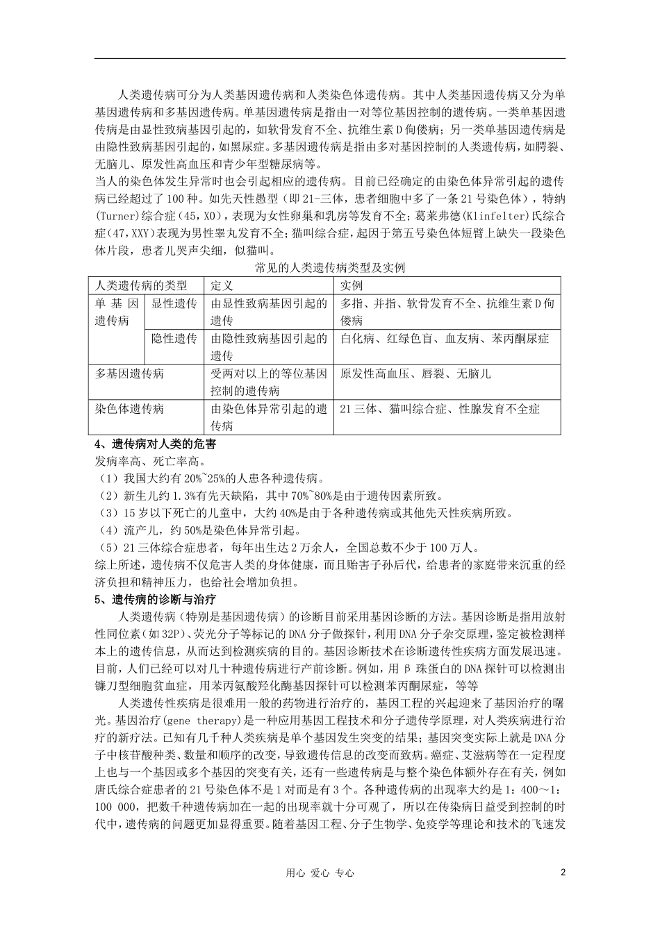 高中生物《关注人类遗传病》学案2 苏教版必修2_第2页
