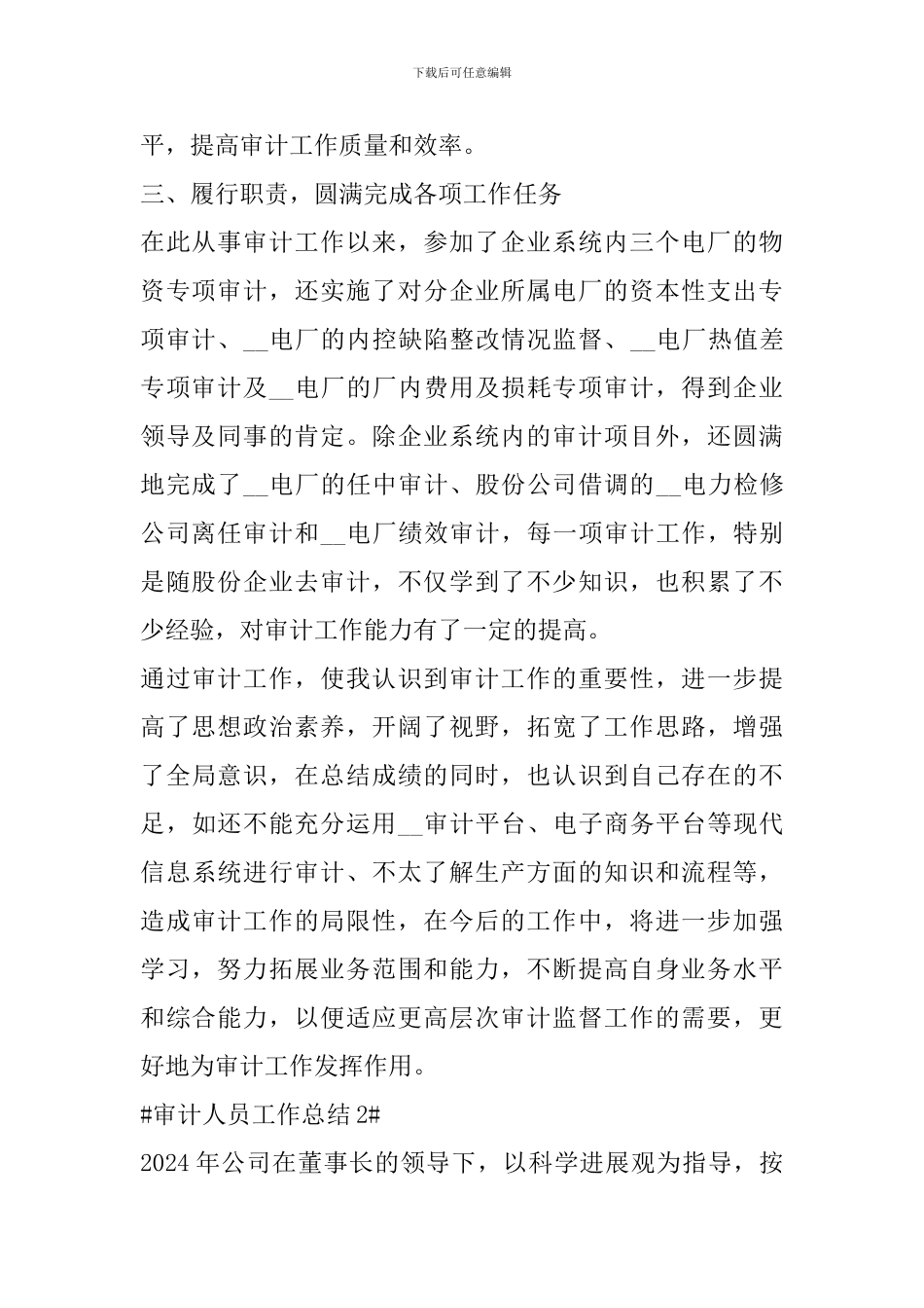 审计人员年终工作总结范文模板_第2页
