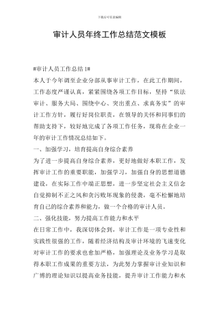 审计人员年终工作总结范文模板