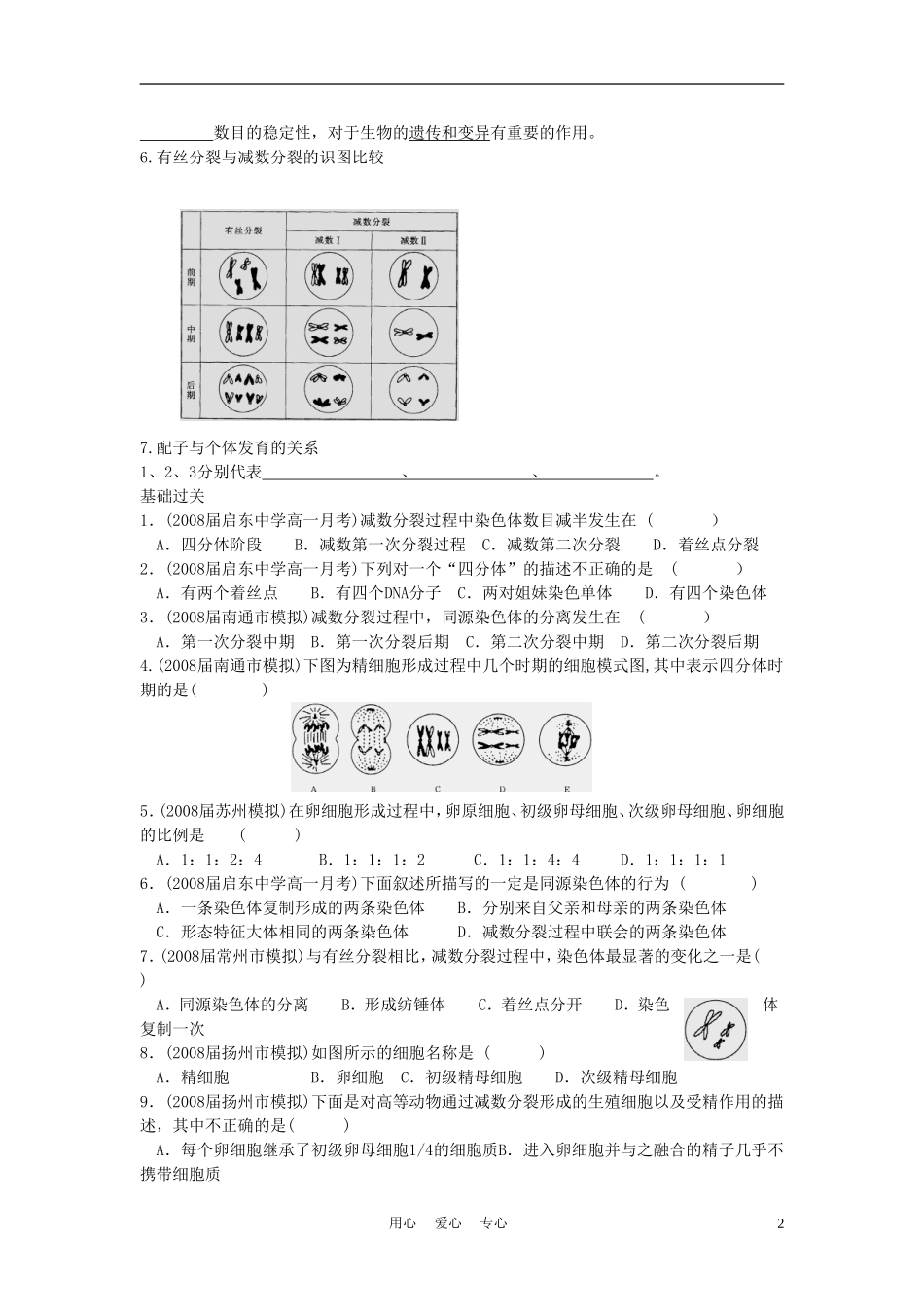 高中生物《减数分裂与配子形成》学案8 中图版必修2_第2页