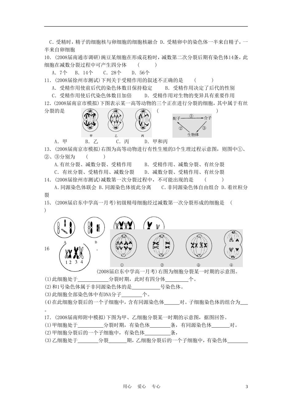 高中生物《减数分裂与配子形成》学案8 中图版必修2_第3页
