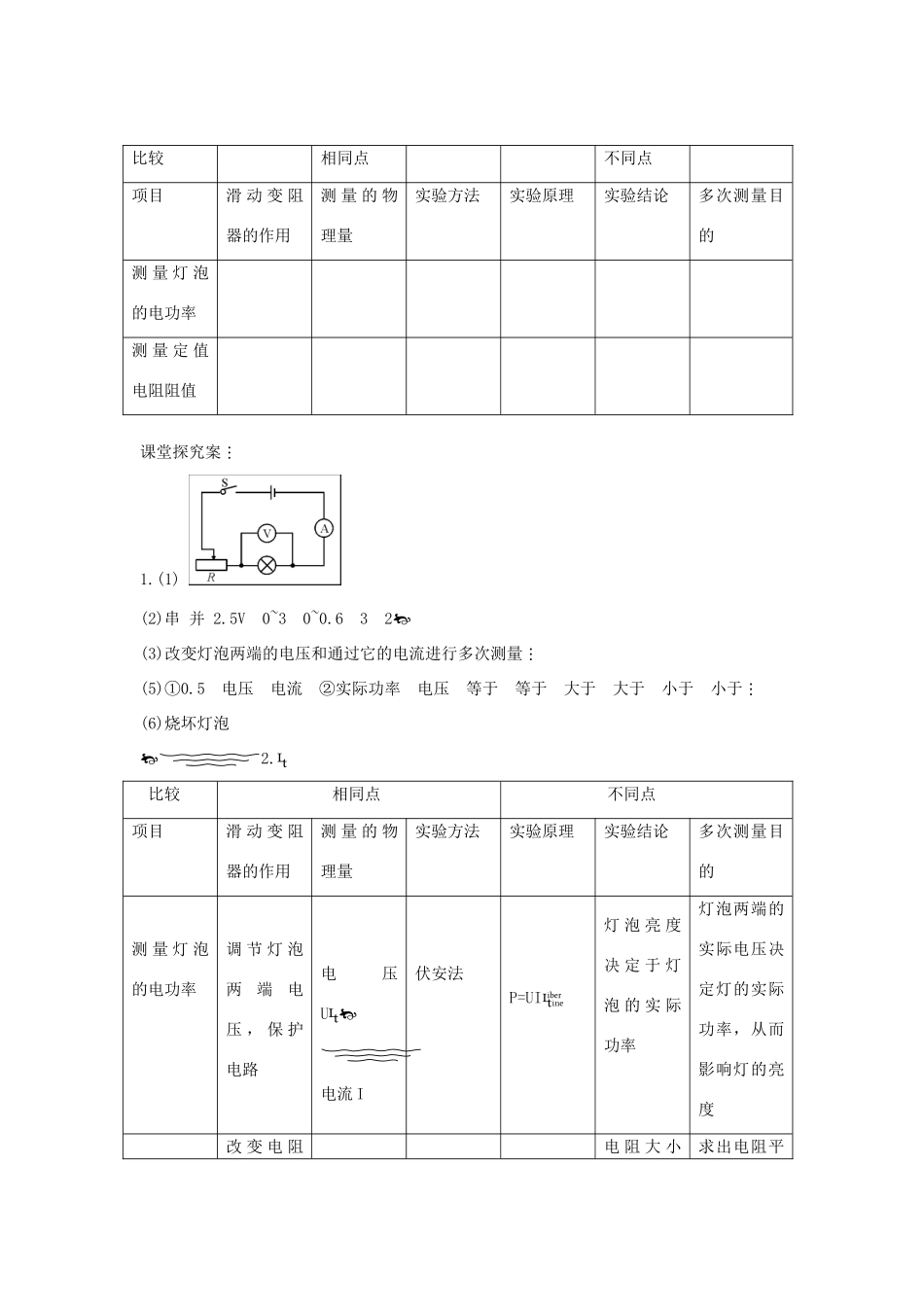 九年级物理全册 第十八章 第三节 测量小灯泡的电功率导学案（无答案）（新版）新人教版_第3页