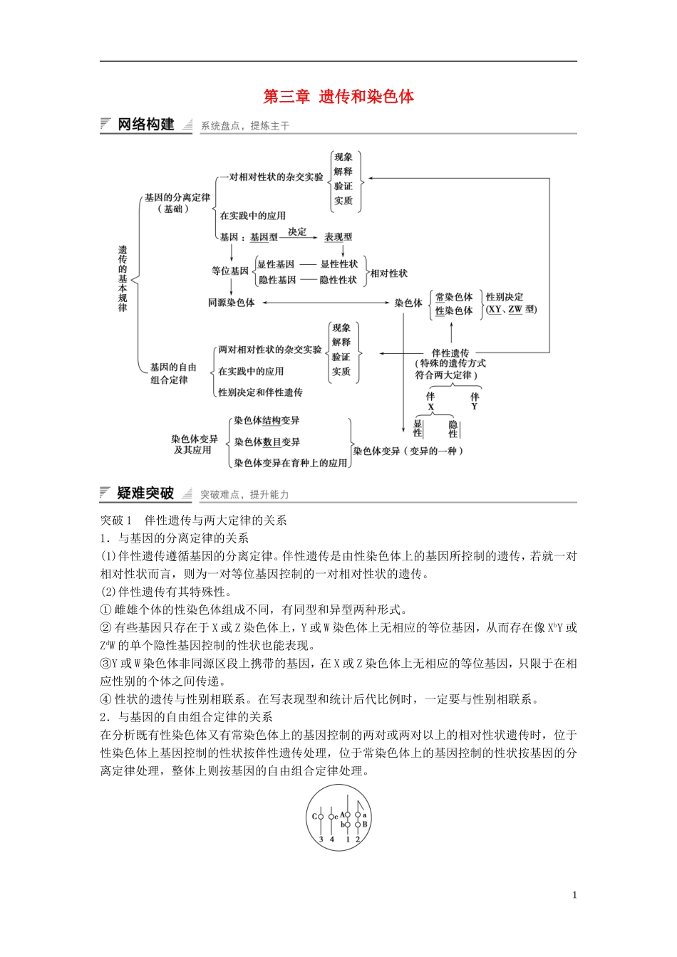 高中生物 第三章 遗传和染色体章末整合提升学案 苏教版必修2-苏教版高一必修2生物学案_第1页