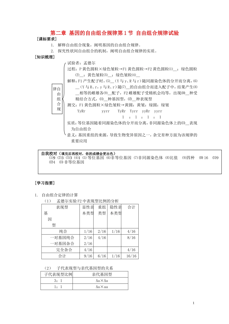 高中生物《分离规律试验》学案4 中图版必修2_第1页