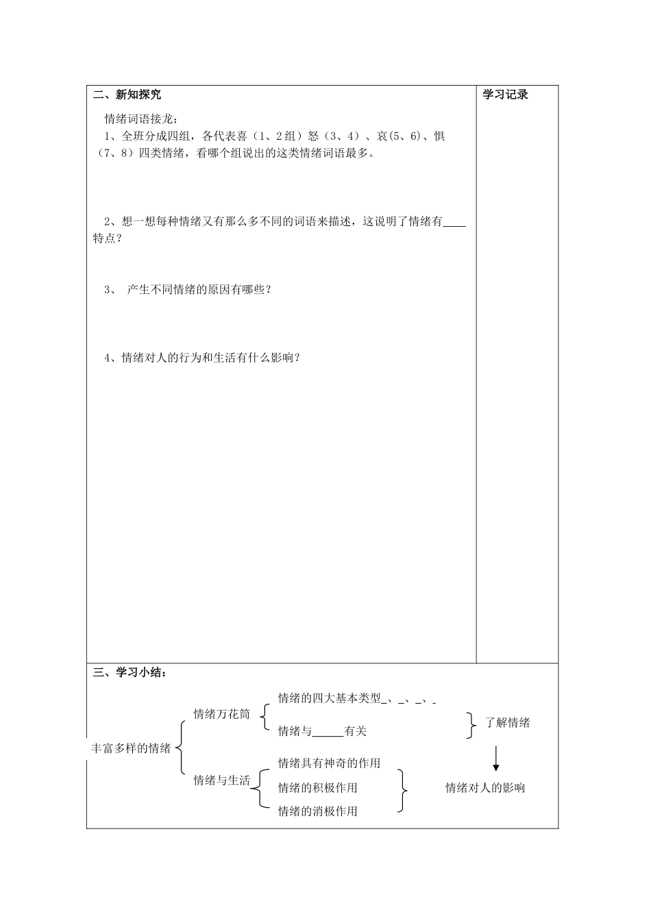 重庆市梁平县福禄中学七年级政治上册 6.1 丰富多彩的情绪导学案 新人教版_第2页
