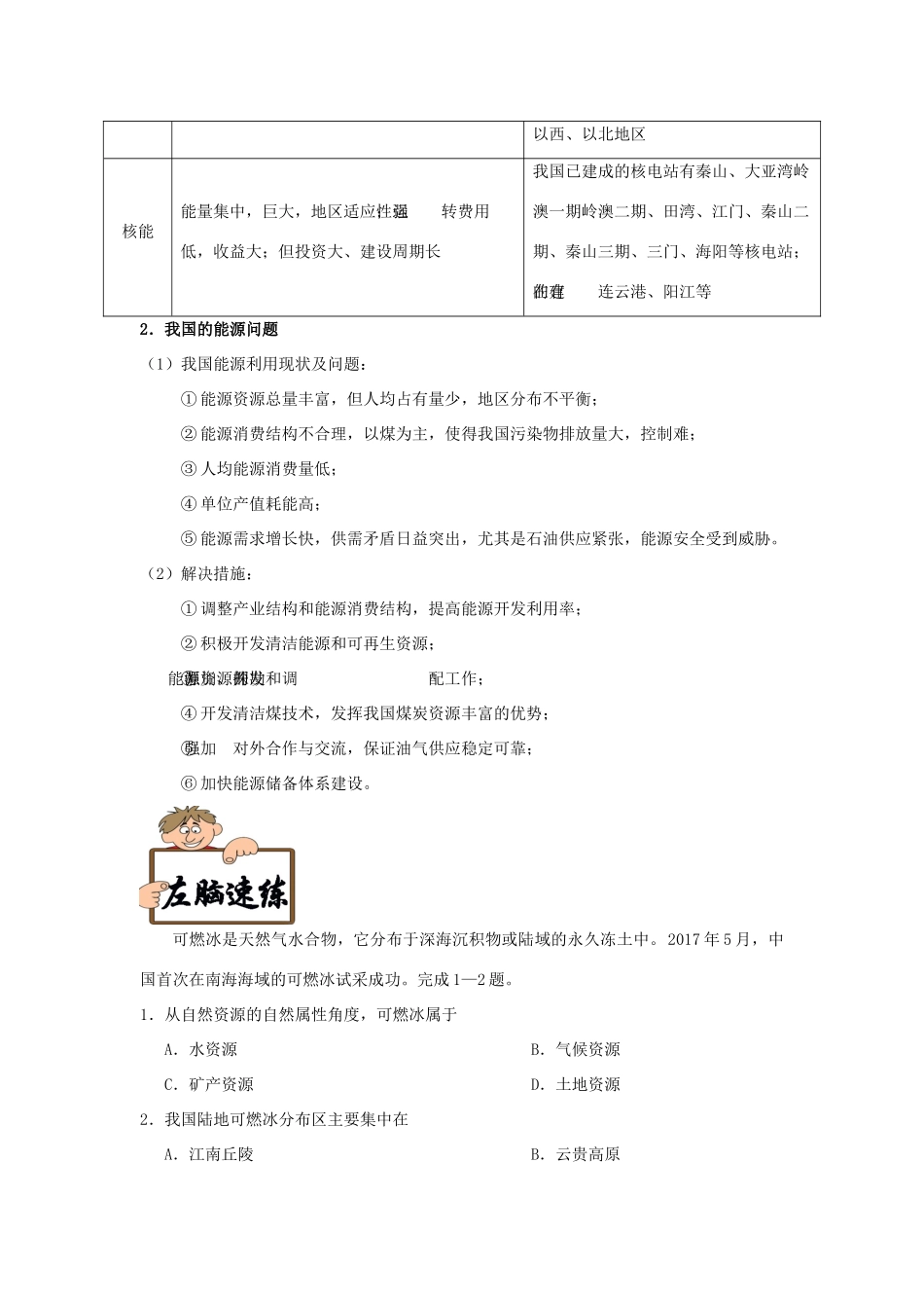 备战高考地理《右脑速记左脑速练》中国地理篇 考点04 中国的自然资源学案-人教版高三全册地理学案_第2页