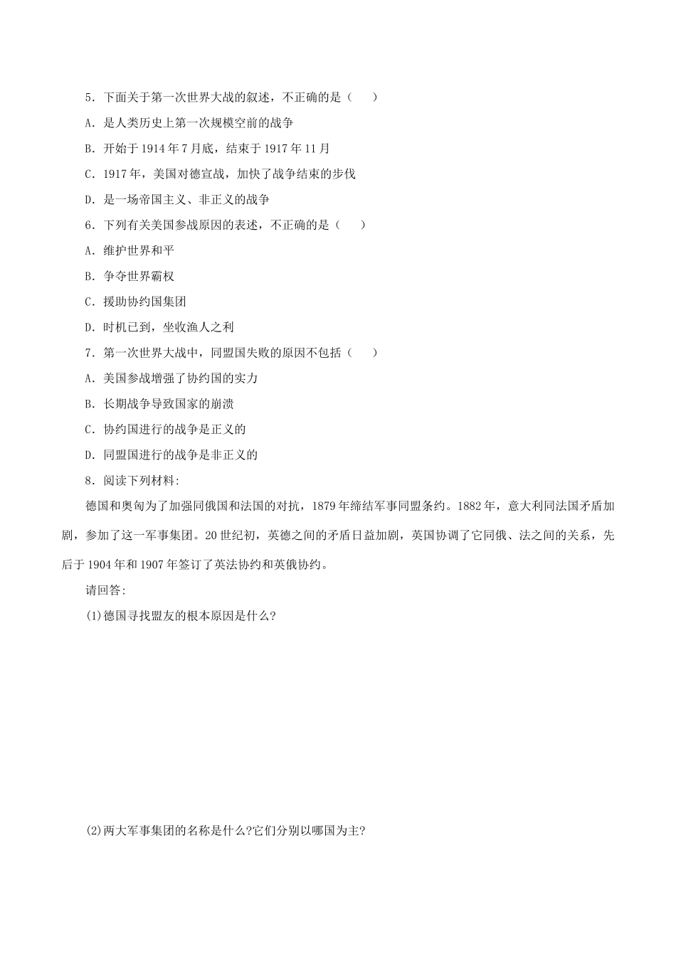 九年级历史上册 第21课《第一次世界大战》导学案 新人教版-新人教版初中九年级上册历史学案_第3页