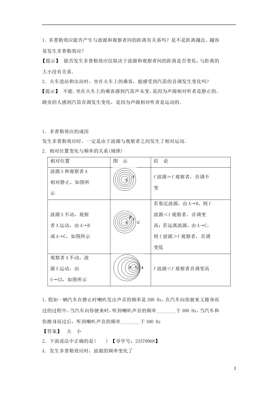 高中物理 第十二章 机械波 第5节 多普勒效应 第6节 惠更斯原理学案 新人教版选修3-4-新人教版高二选修3-4物理学案_第2页