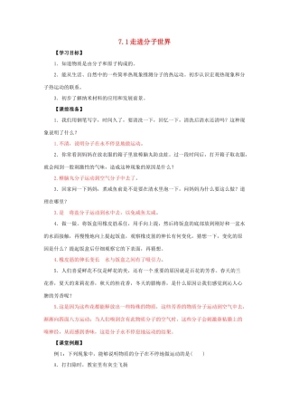 2014年春八年级物理下册 7.1 走进分子世界学案二 苏科版