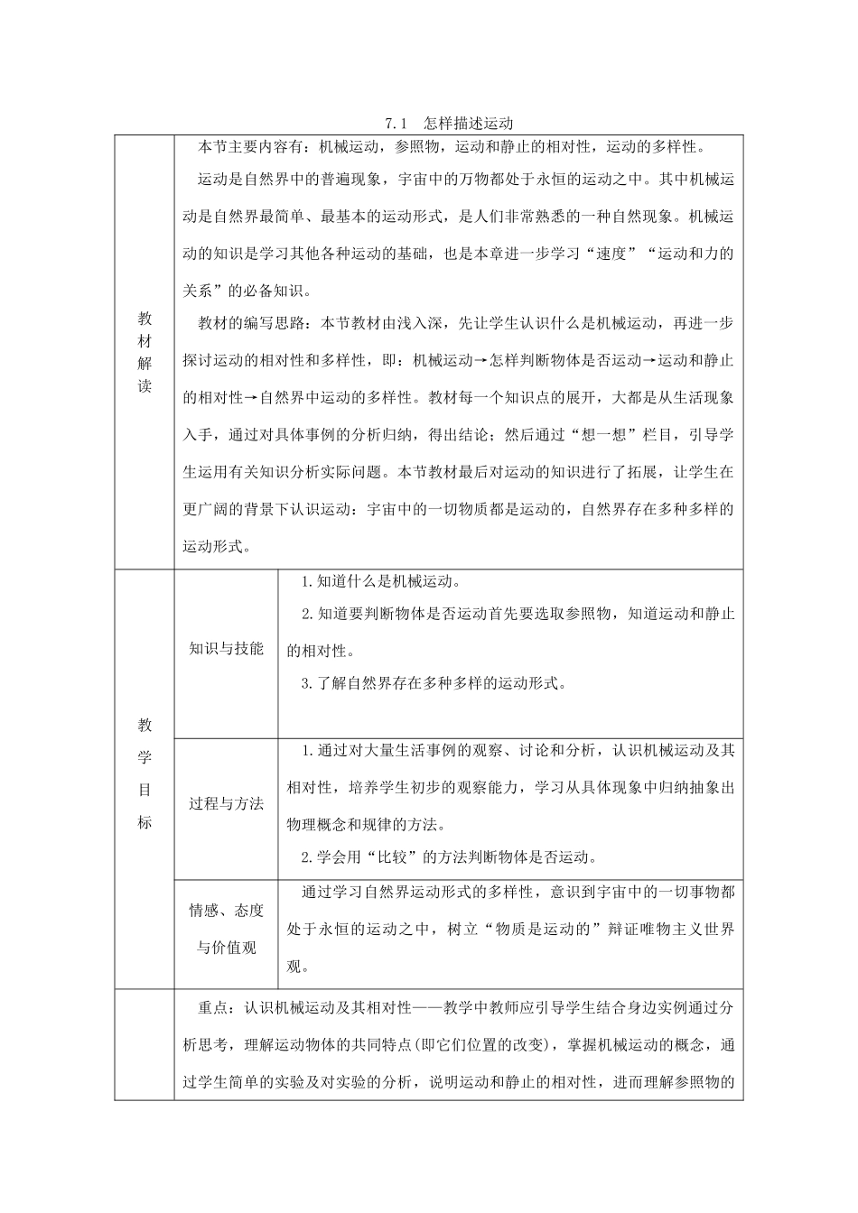 八年级物理下册 7.1 怎样描述运动导学设计 （新版）粤教沪版-（新版）粤教沪版初中八年级下册物理学案_第1页