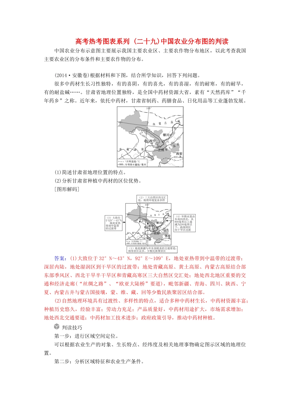 高考地理一轮复习 第三部分 第十六单元 区域经济发展 高考热考图表系列（二十九）中国农业分布图的判读学案-人教版高三全册地理学案_第1页