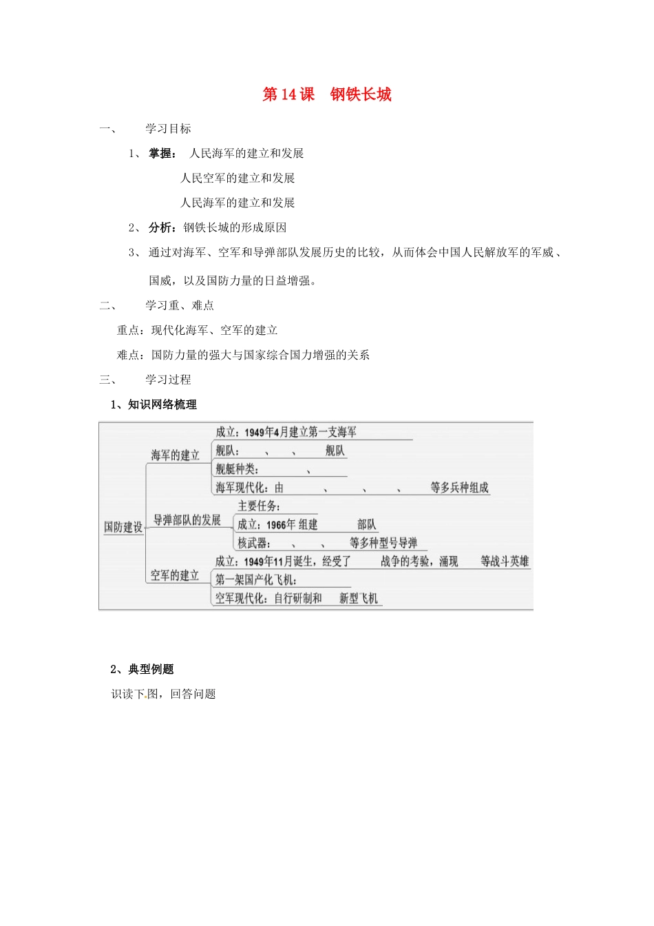 八年级历史下册 5.14《钢铁长城》学案 人教新课标版_第1页