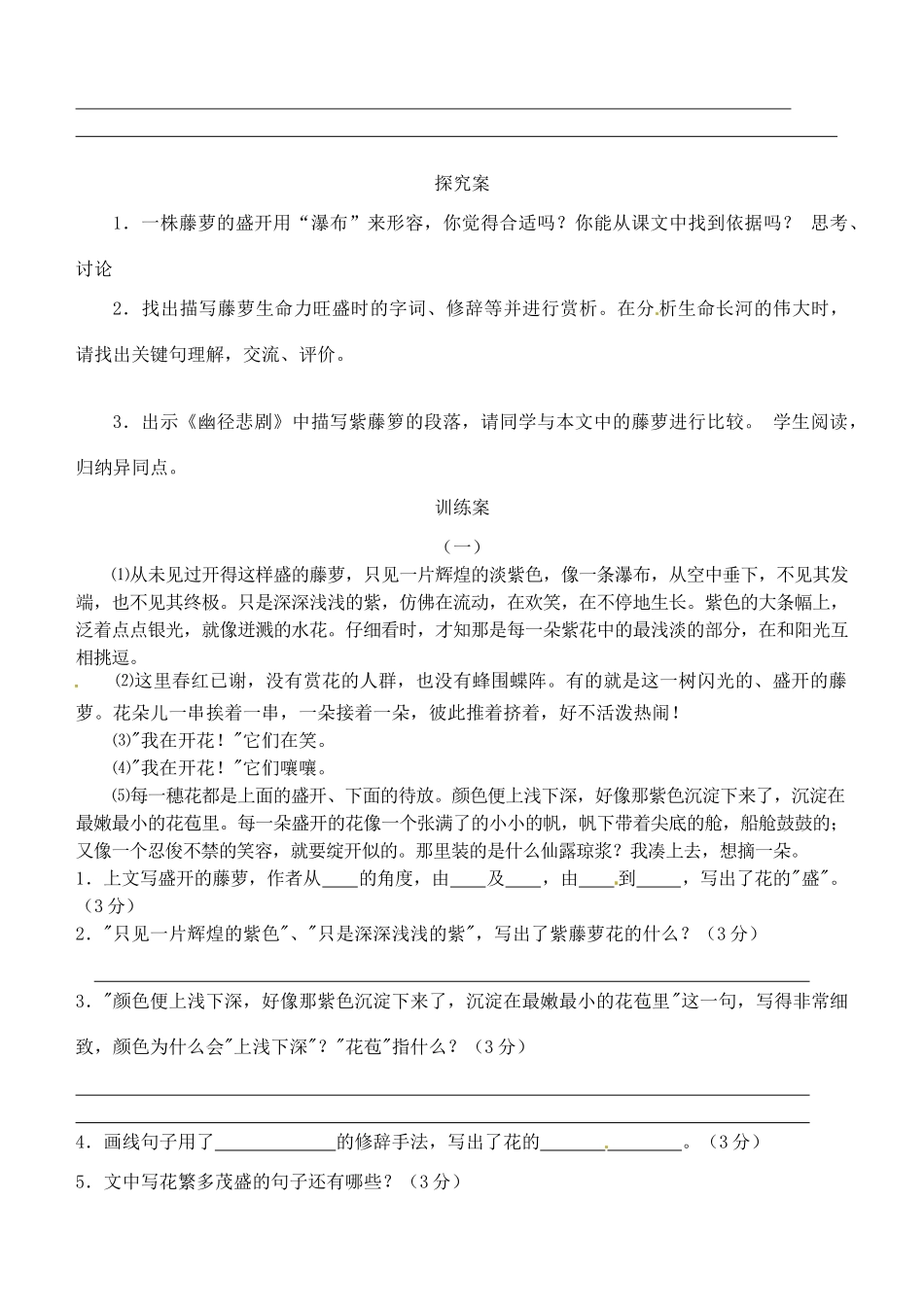 江苏省南通市紫石中学八年级语文《紫藤萝瀑布》学案 人教新课标版_第2页