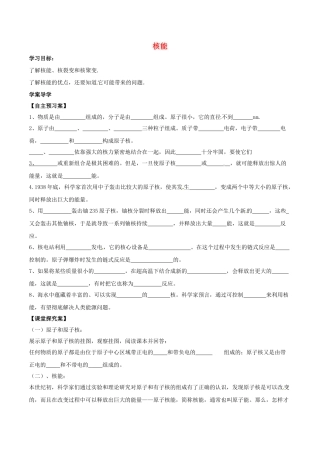 北大绿卡九年级物理全册 第22章 第2节 核能导学案 （新版）新人教版-（新版）新人教版初中九年级全册物理学案