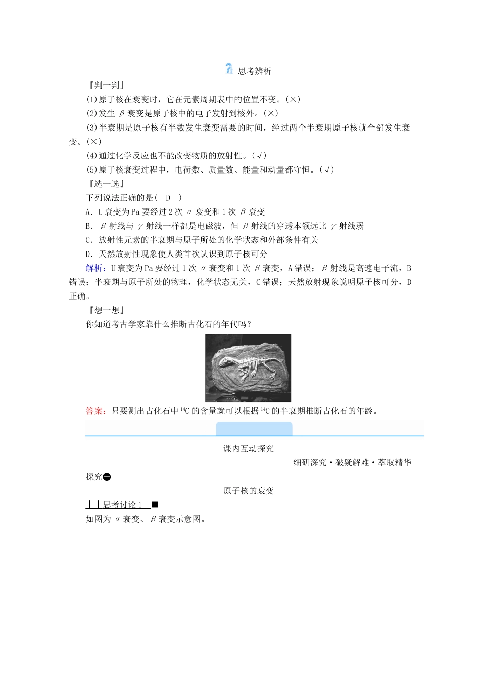 高中物理 第十九章 原子核 第二节 放射性元素的衰变学案 新人教版选修3-5-新人教版高中选修3-5物理学案_第2页