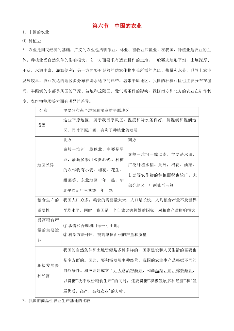 蔡家校区高考地理 中国地理 第六节 中国的农业复习学案-人教版高三全册地理学案_第1页