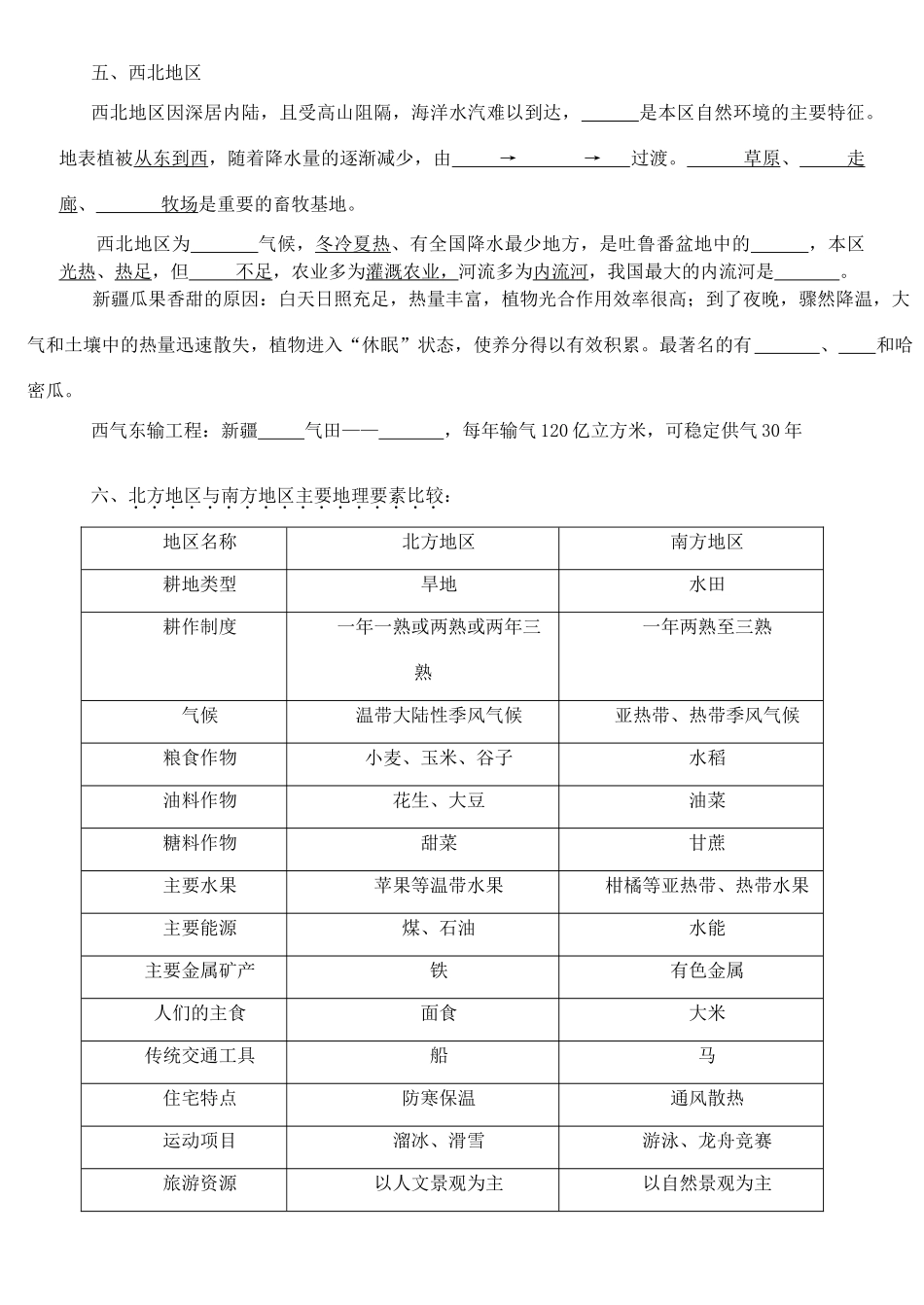 八年级地理上册 《中国区域地理》复习导学案 湘教版_第3页