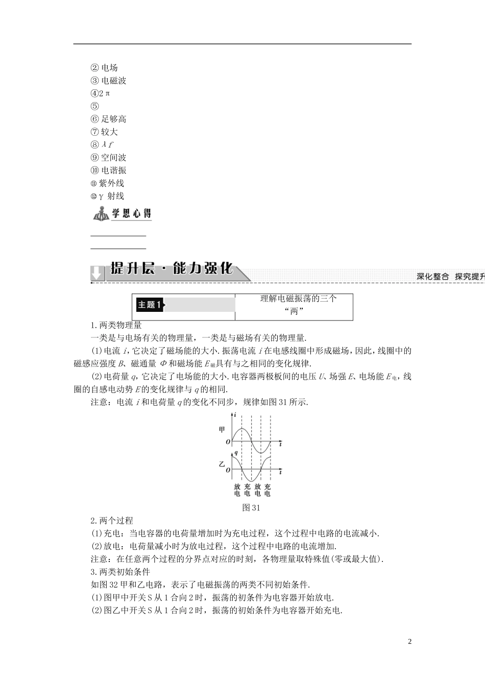 高中物理 第3章 电磁场与电磁波章末分层突破教师用书 沪科版选修3-4-沪科版高二选修3-4物理学案_第2页