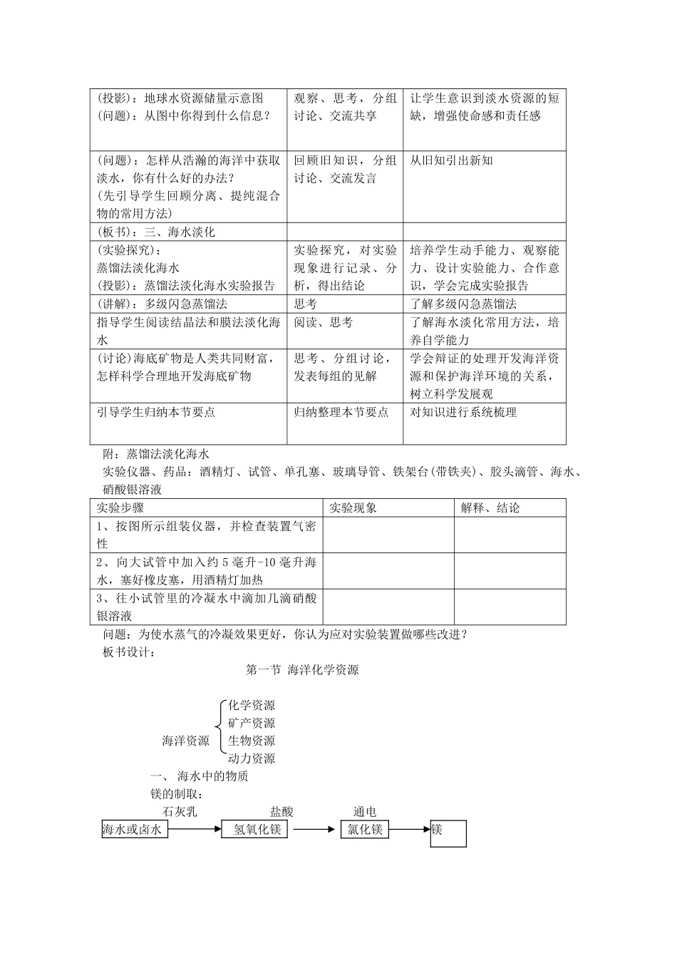 2013年秋九年级化学全册 第八单元 海水中的化学 第一节 海洋化学资源名师教案1 （新版）鲁教版_第3页