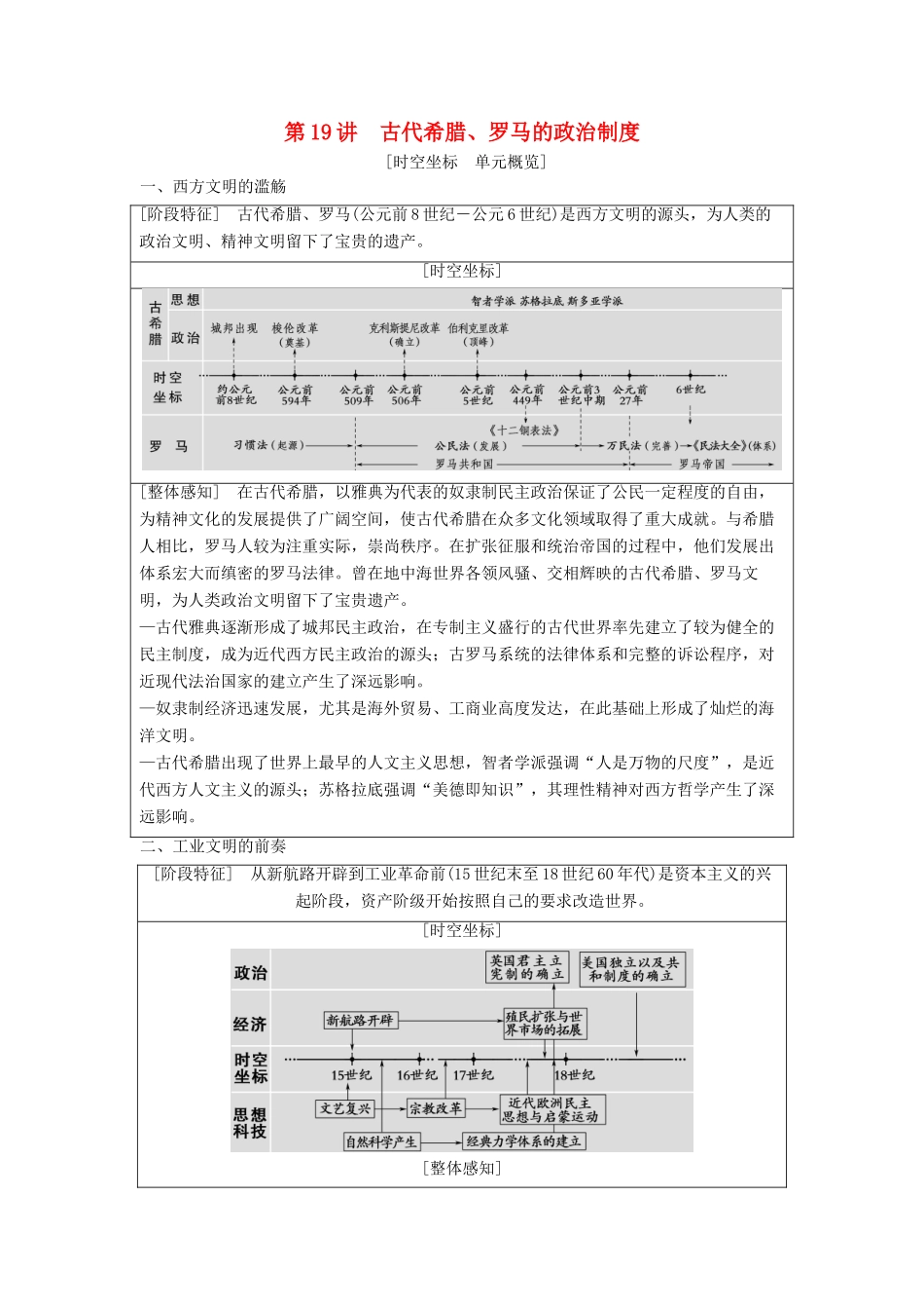 （通史版通用）高考历史一轮总复习 第3部分 世界古代近代史 第7单元 第19讲 古代希腊、罗马的政治制度学案-人教版高三全册历史学案_第1页