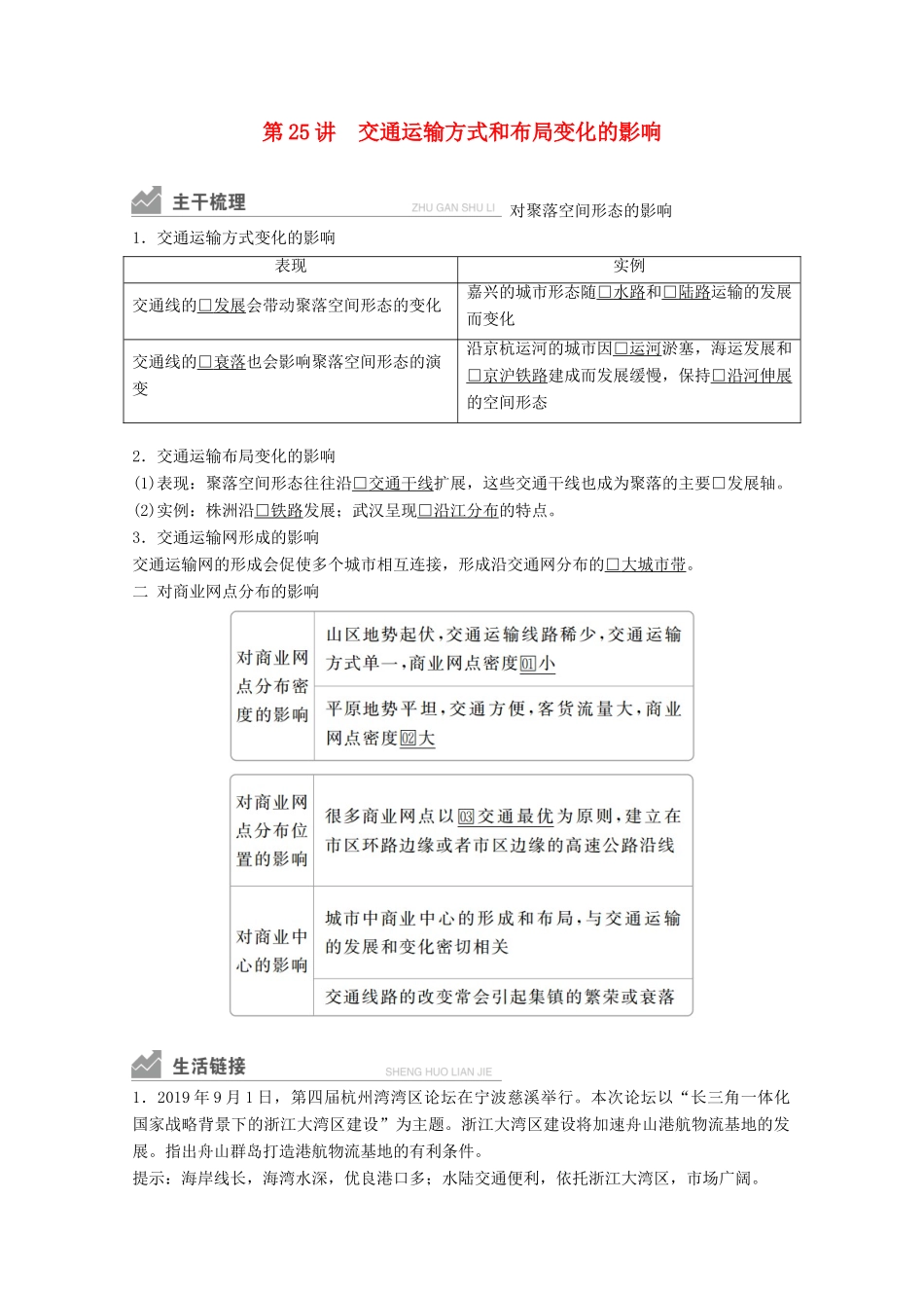 高考地理一轮复习 第二部分 人文地理——重在运用 第五章 交通运输布局及其影响 第25讲 交通运输方式和布局变化的影响学案 新人教版-新人教版高三全册地理学案_第1页