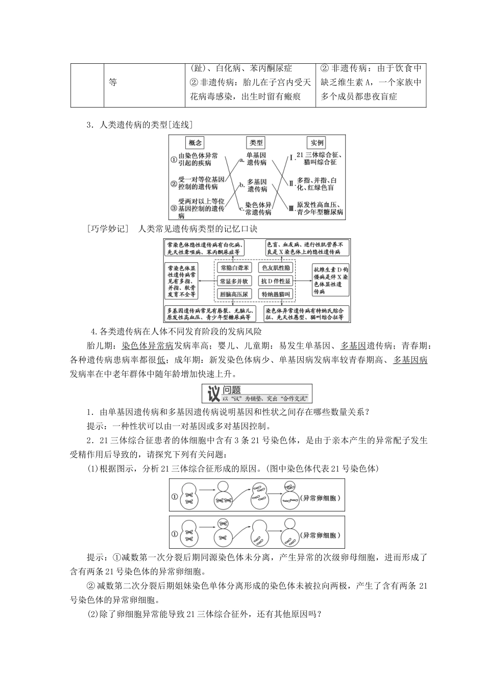 高中生物 第六章 遗传与人类健康 遗传与人类健康学案 浙科版必修2-浙科版高一必修2生物学案_第2页