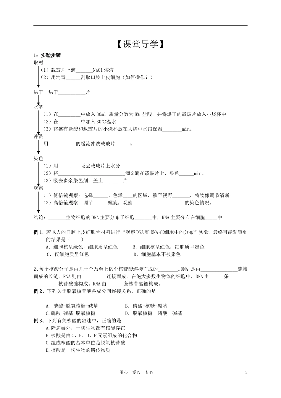 高中生物 遗传信息的携带者-核酸学案 新人教版必修1_第2页