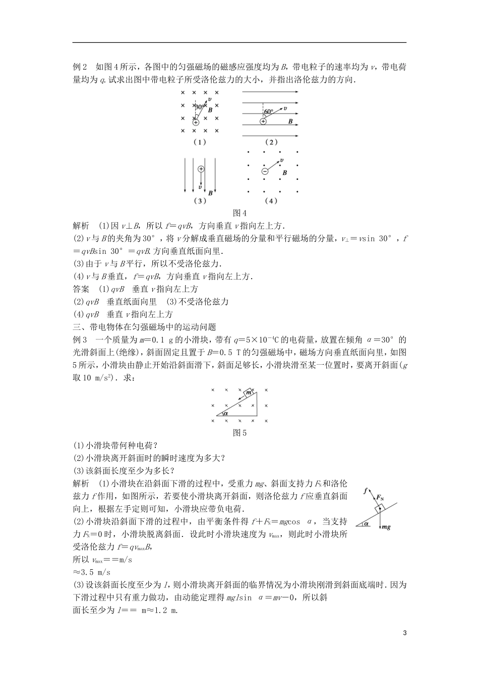高中物理 3.5研究洛伦兹力学案（含解析）粤教版选修3-1-粤教版高二选修3-1物理学案_第3页