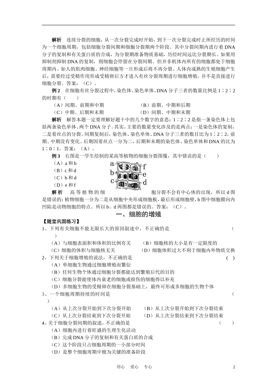 高中生物《细胞的增殖》学案3 新人教版必修1_第2页
