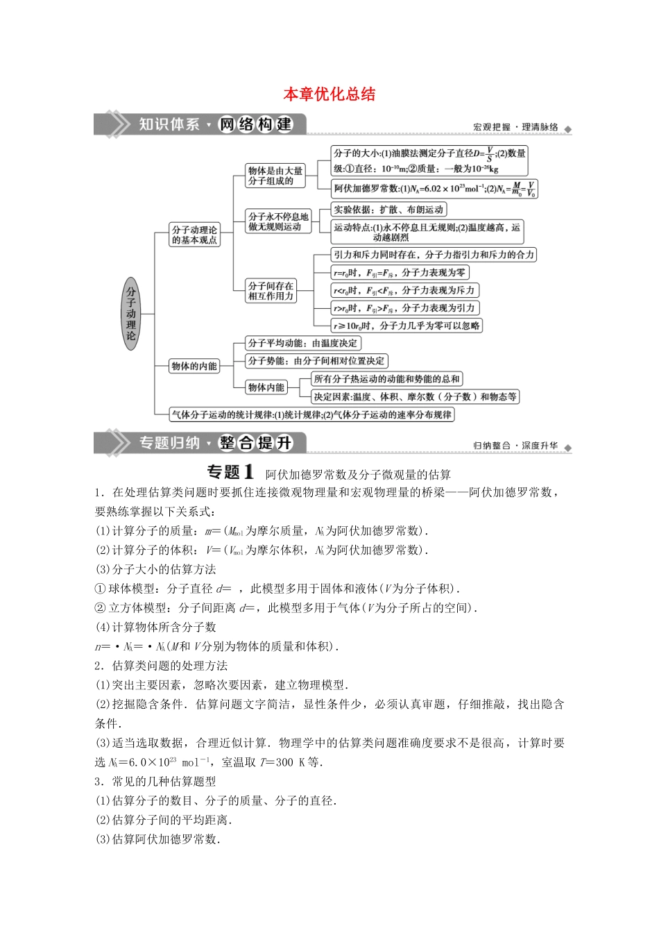 高中物理 第一章 分子动理论 优化总结学案 粤教版选修3-3-粤教版高中选修3-3物理学案_第1页