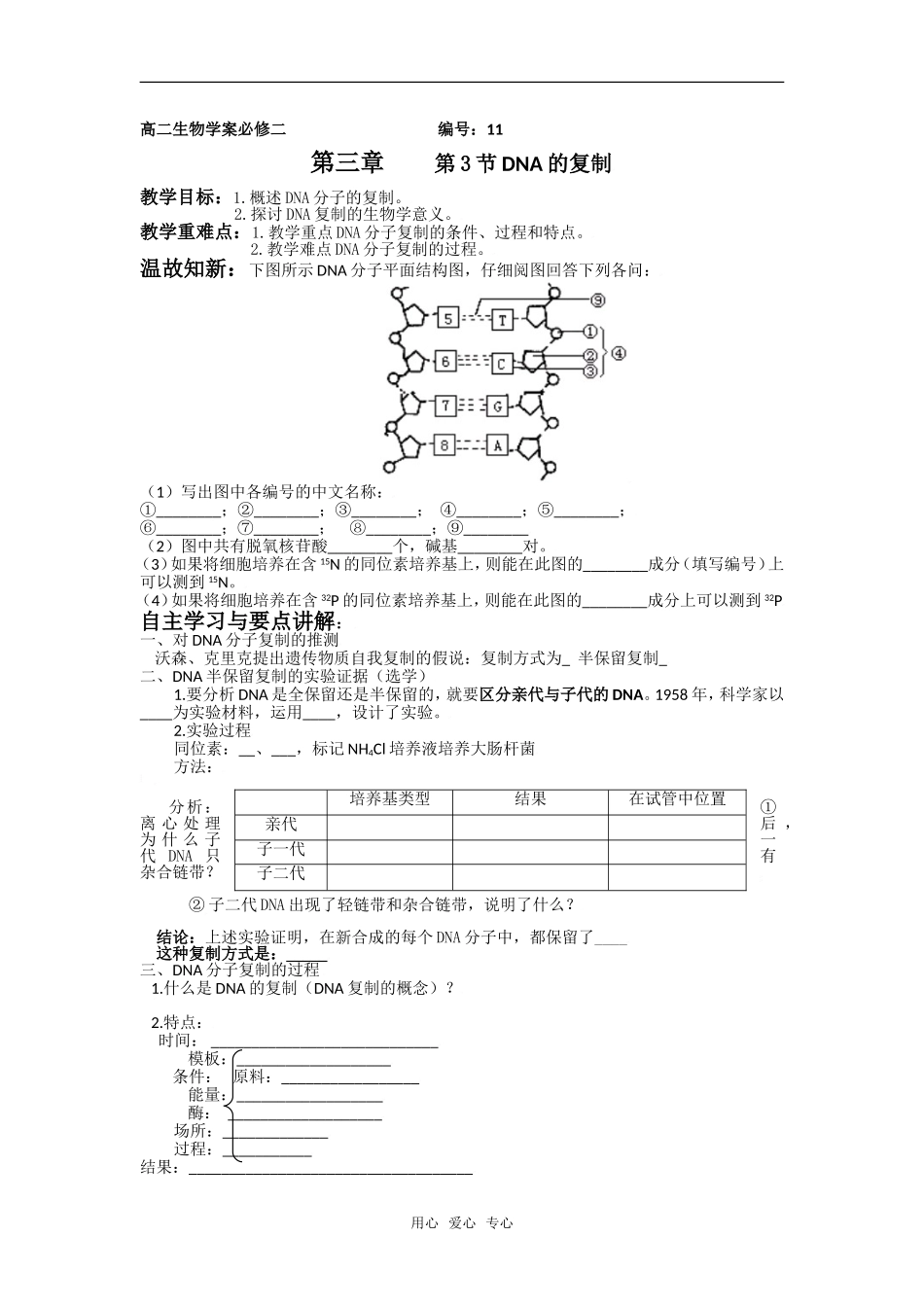 高中生物《DNA的复制》教学案新人教版必修2_第1页