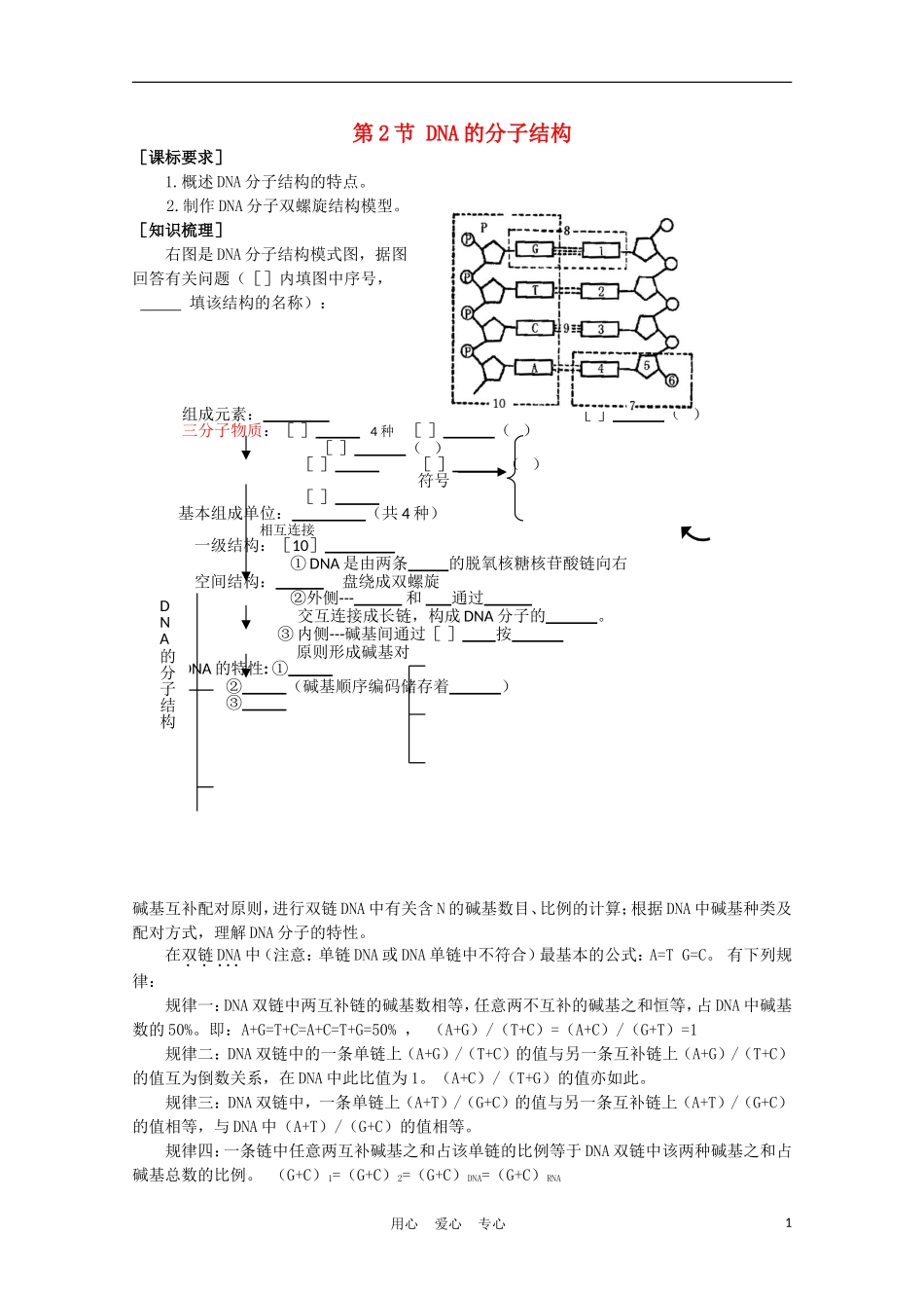高中生物《DNA的分子结构》学案1 中图版必修2_第1页