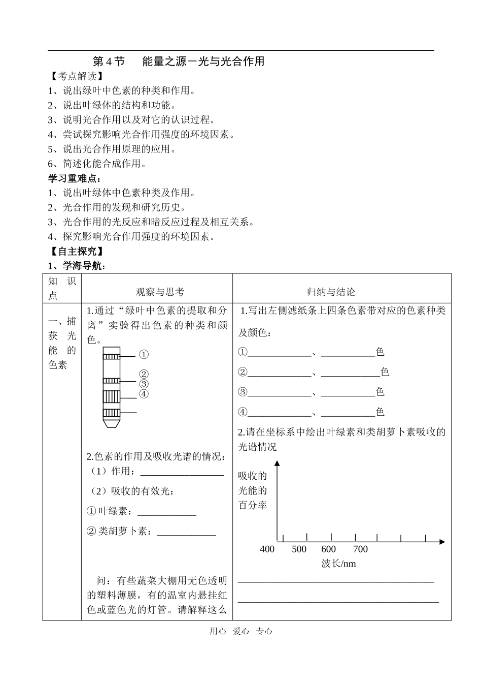 高中生物能量的来源---光与光合作用学案必修一_第1页
