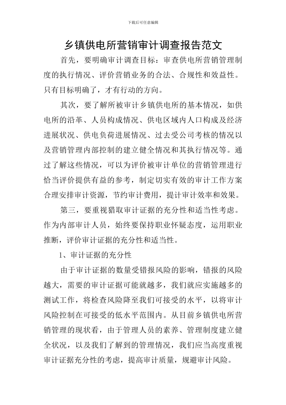 乡镇供电所营销审计调查报告范文_第1页