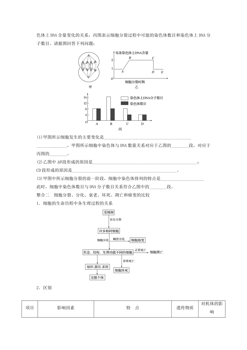 高中生物 第四章 章末整合提升 细胞的增殖与分化学案 浙科版必修1-浙科版高中必修1生物学案_第3页
