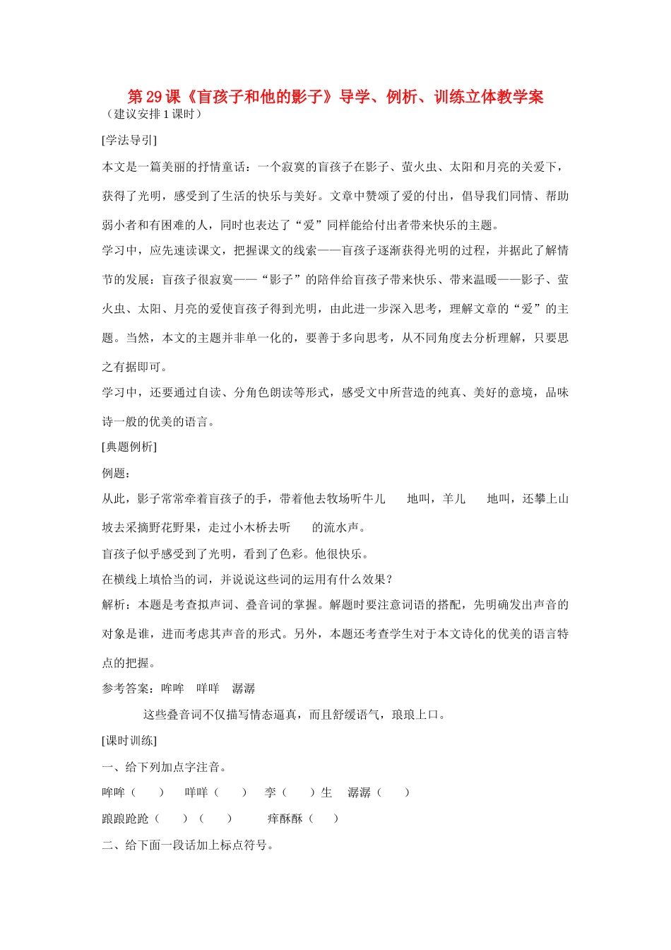 盲孩子和他的影子教案3 学案_第1页