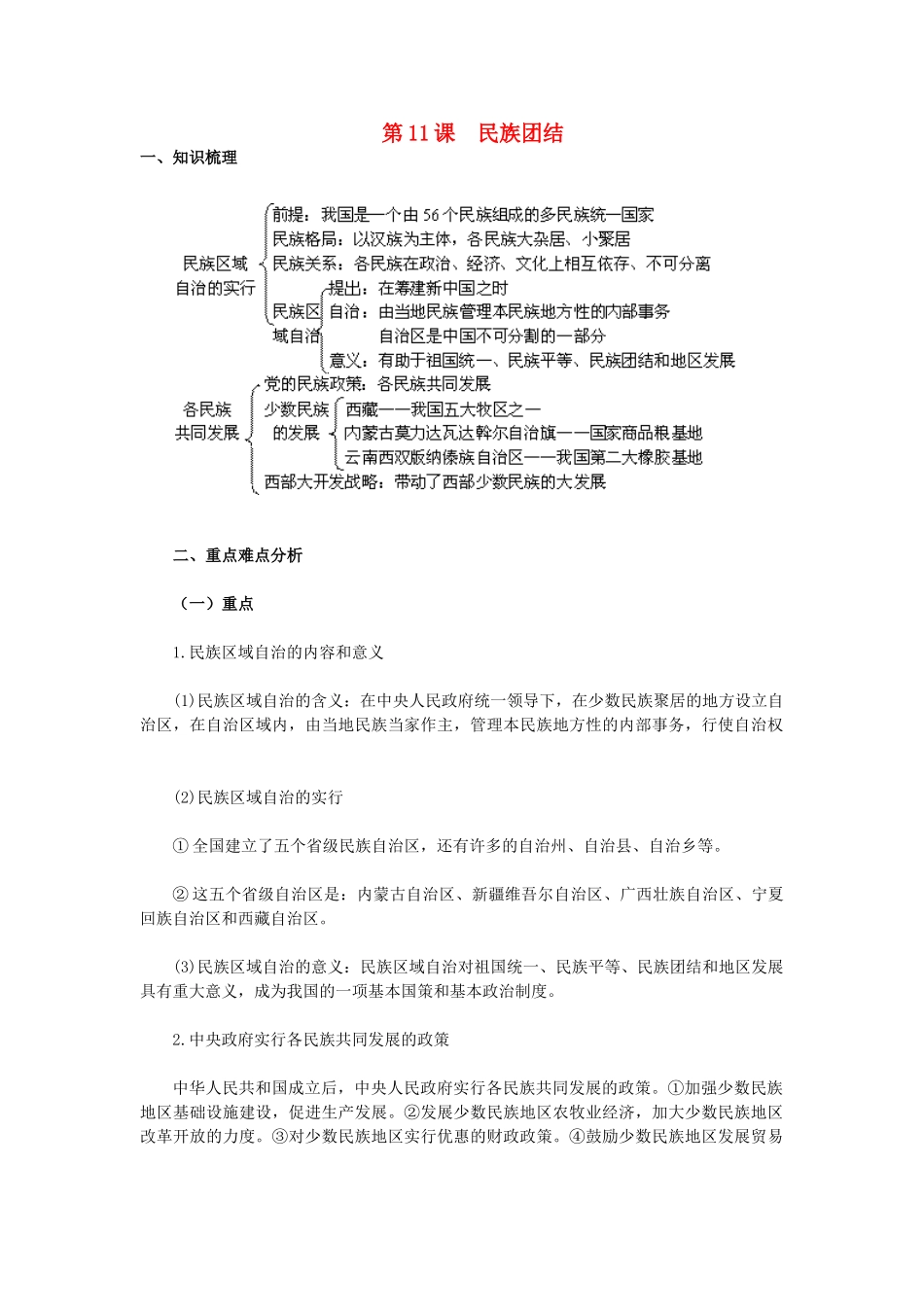 2015八年级历史下册 第11课 民族团结教材解析 新人教版_第1页