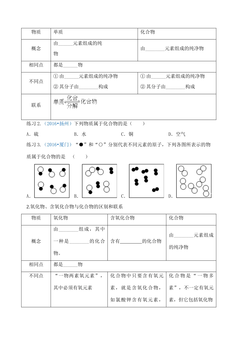 中考化学复习 物质的组成与分类 第2课时 物质的分类学案 新人教版-新人教版初中九年级全册化学学案_第2页