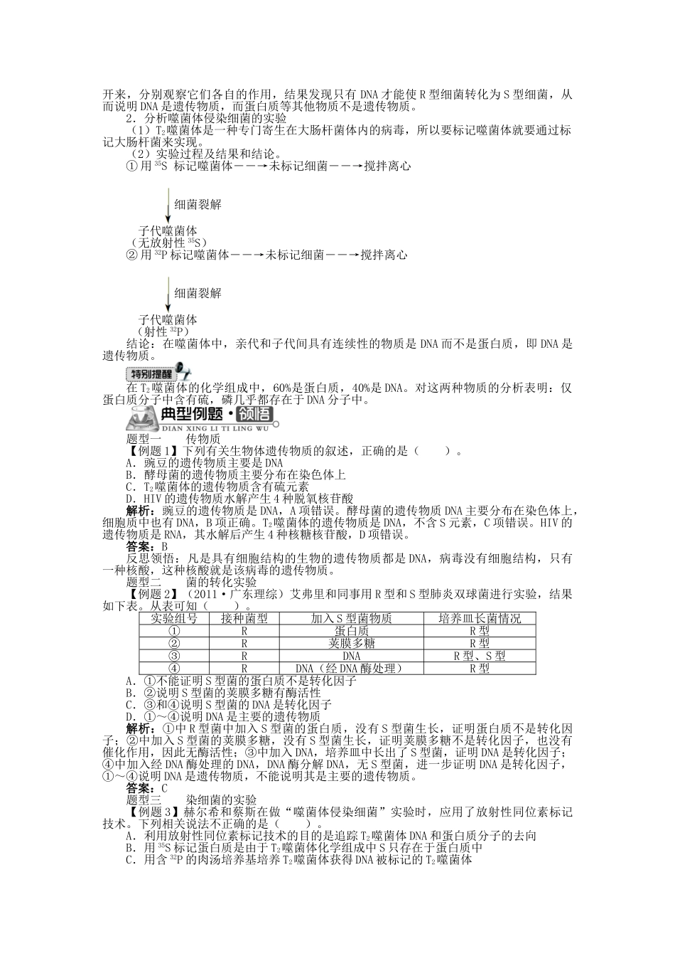 高中生物 第三单元 第一章 第一节 遗传物质的发现学案（含解析）中图版必修2-中图版高中必修2生物学案_第3页