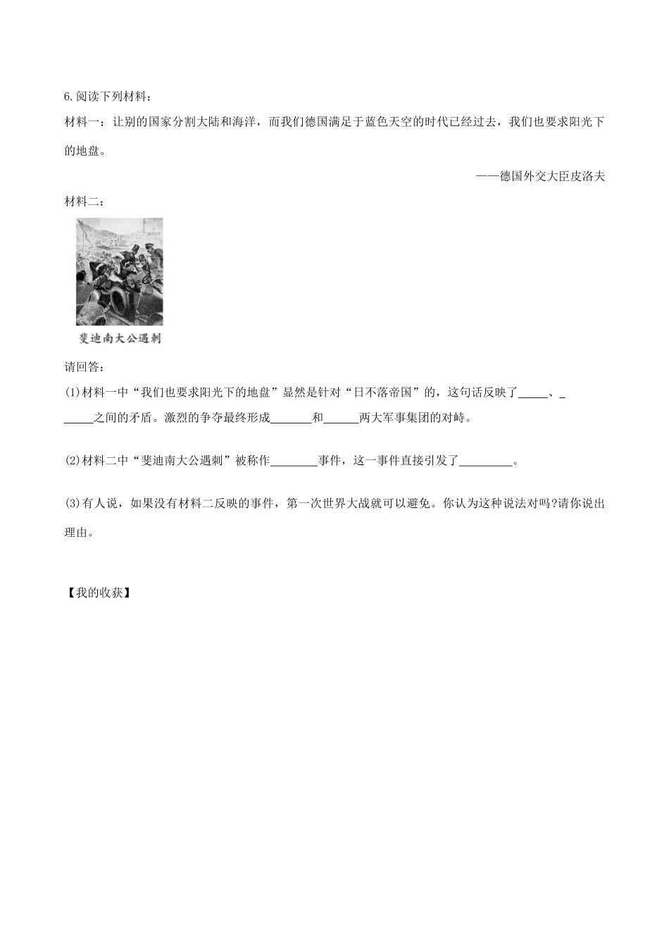 秋九年级历史上册 第6单元 第一次世界大战 第23课 第一次世界大战导学案 岳麓版-岳麓版初中九年级上册历史学案_第3页