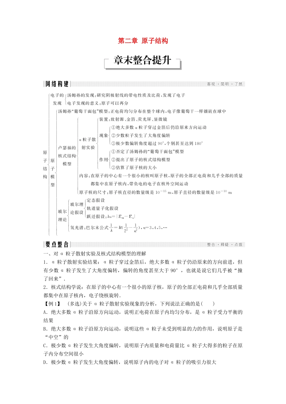 高中物理 第二章 原子结构章末整合导学案 教科版选修3-5-教科版高二选修3-5物理学案_第1页