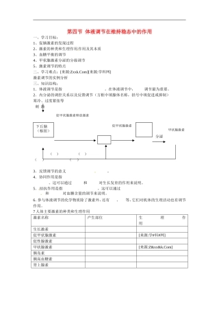 高中生物：学案：体液调节在维持稳态中的作用（中图版）必修3