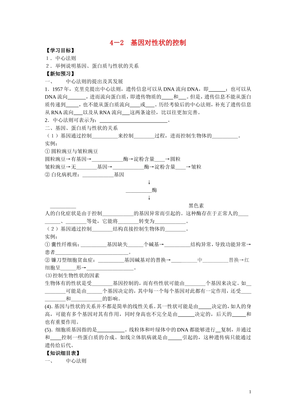 高中生物《基因对性状的控制》学案1 新人教版必修2_第1页