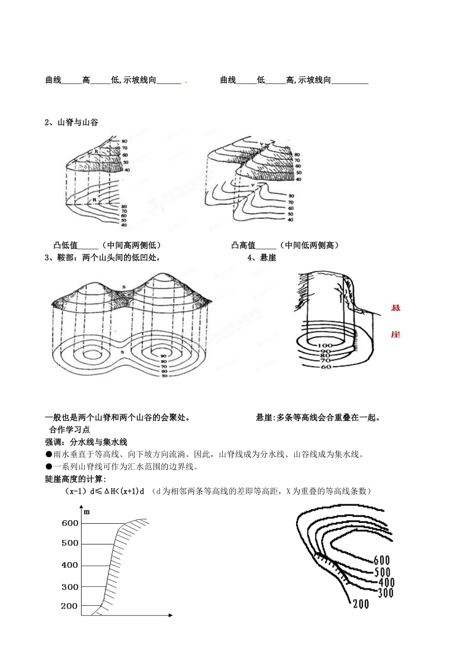 福建省霞浦一中高考地理二轮专题复习《等高线的判读》导学案 新人教版_第2页