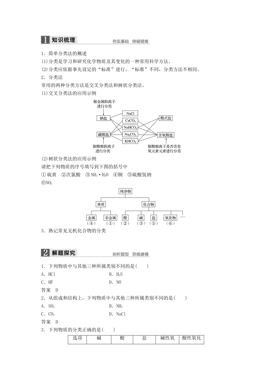 （浙江专用）高考化学一轮复习 专题1 化学家眼中的物质世界 第一单元 物质的分类、转化与分散系学案 苏教版-苏教版高三全册化学学案_第3页